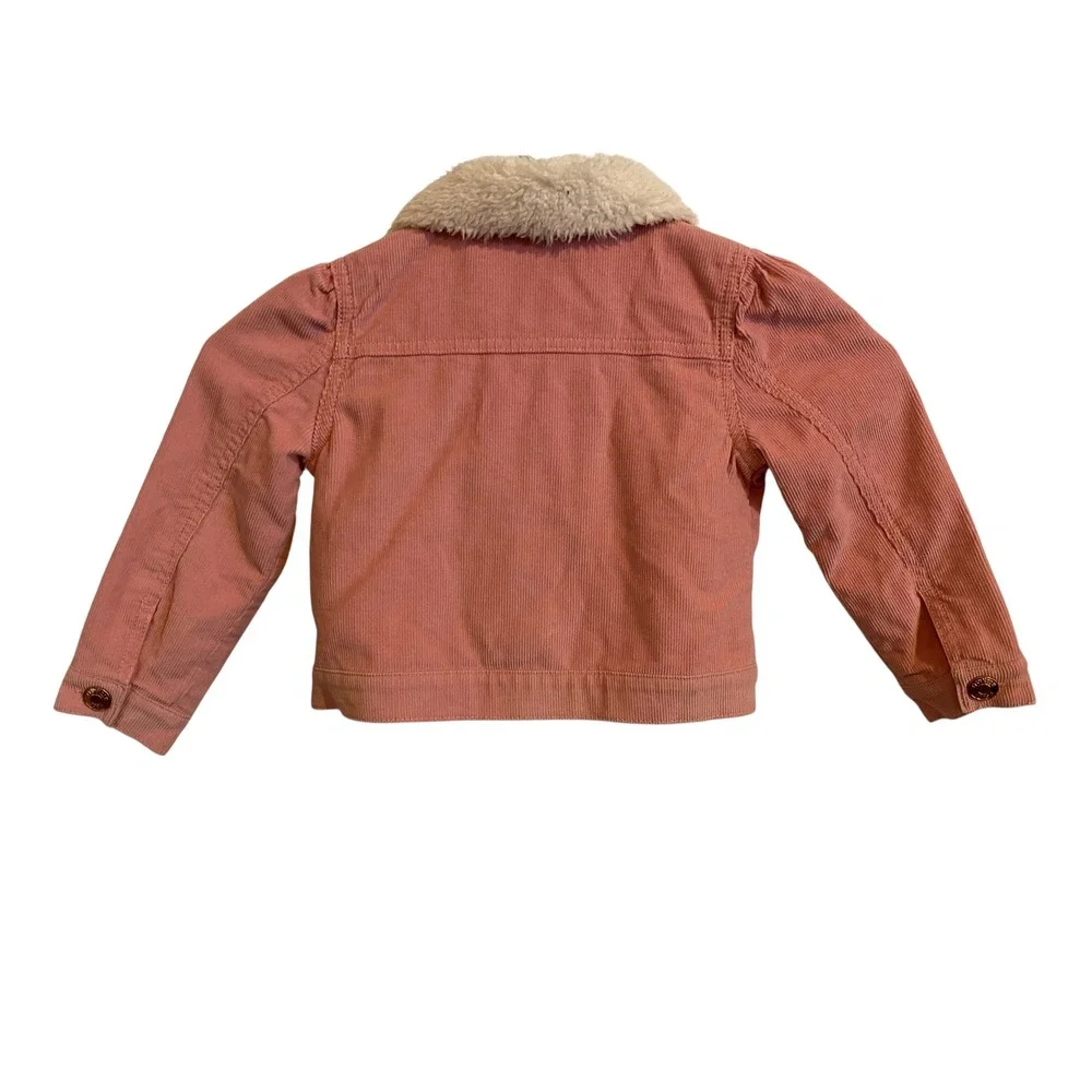 OshKosh Bgosh Girls Pink Corduroy Jacket Sherpa Fleece Collar Snap Front 2T